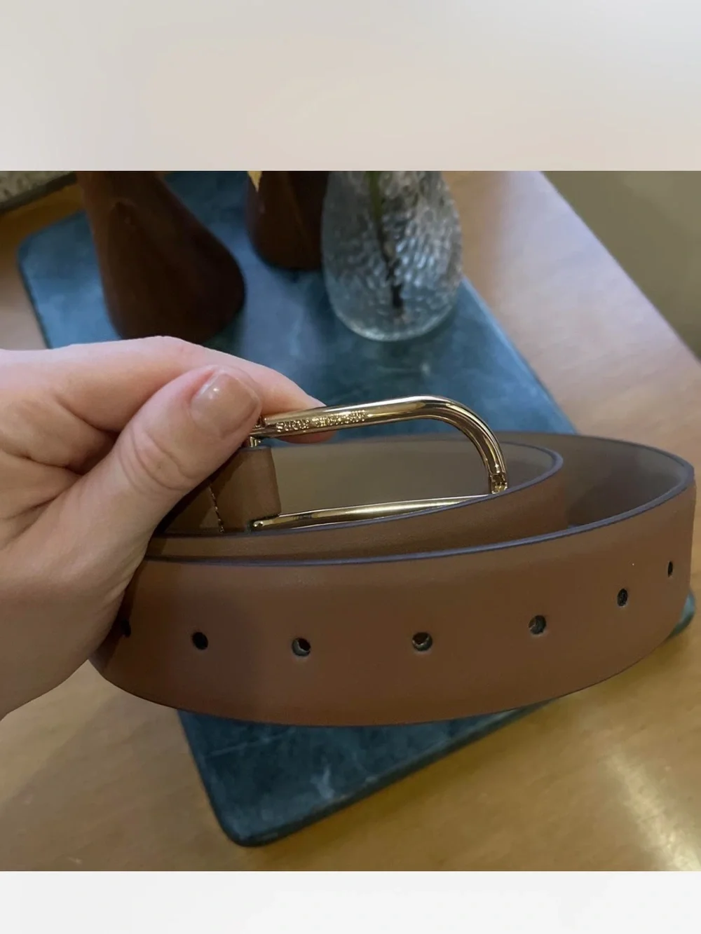 Michael Kors Brown Leather Belt with Gold Oval Buckle